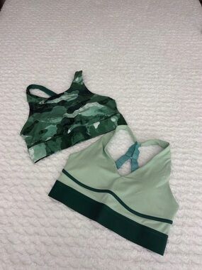 Fabletics Sports Bra Bundle Set of 2 Green Camo & Mint Athletic Bras Size S